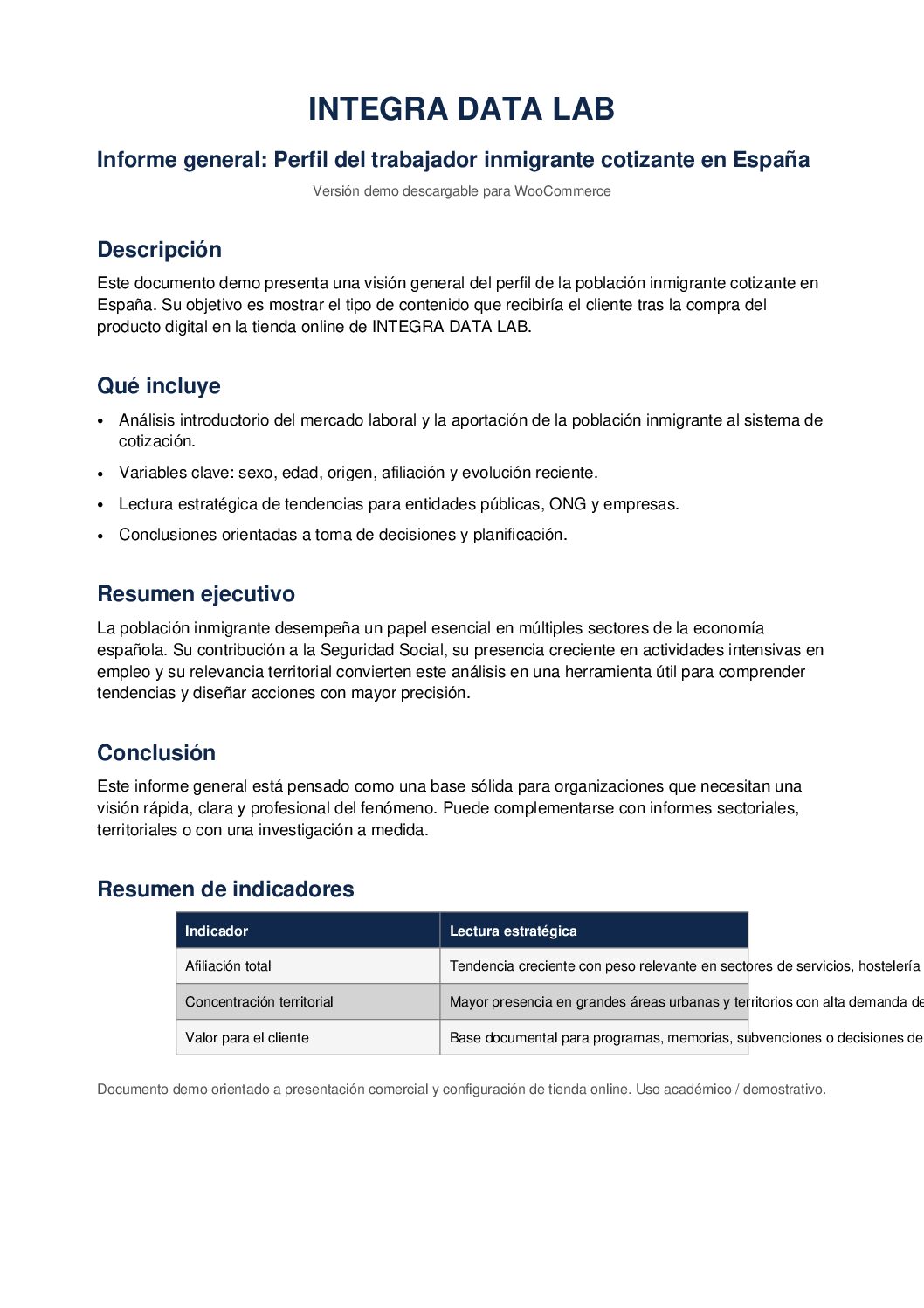Informe general: Perfil del trabajador inmigrante cotizante en España